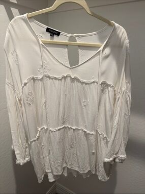 Dear John White Embroidered Boho Peasant Tunic